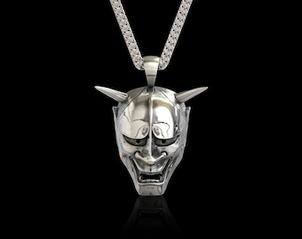 Sterling Silver Japanes Hannya Mask Pendant Necklace, Devil Oni Pendant, Japanese Symbol, Samurai Pendant, Kabuki Mask,Pendant Only No Chain