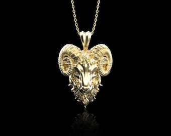 Bronze Aries Ram Head Pendant, Ram Goat Rustic Farm, Father's Day Gift, Men's Jewelry, Birthday Gift, Animal Necklace,Gift For Him, No Chain