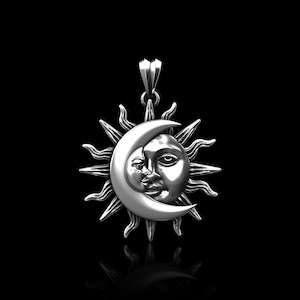 Sterling Silver Love Sun And Moon Celestial Necklace Day & Night Sky Pendant,Zodiac Mystic Celestial Necklace Gift For Him  Birthday Gift