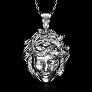 Sterling Silver Medusa Pendant Necklace, Greek Medusa Necklace, Ancient Greek Mythology, Venomous Snakes,Medusa Gorgon,Pendant Only No Chain