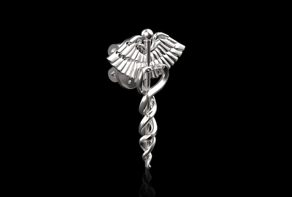 Sterling Silver Caduceus Lapel Pin Pharmacy Brooch Gift for