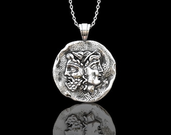 Personalized Sterling Silver Greek Ancient Janus Coin Pendnat, Greek Coin Pendant, Athena Roman Coin Pendant, Gift For Him Her, Pendant Only