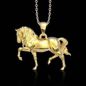 18K Yellow Gold Plated Andalusian Horse Solid Pendant, Beautiful Horse Pendant, Animal Jewelry, Gift For A Horse Lover, Pendant Only