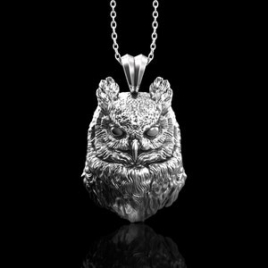 Sterling Silver Owl Pendant Necklace, Handmade Owl Necklace, Mens Owl Charm, Owl Silver Gift, Animal Necklace, Memorial Gift, Pendant Only