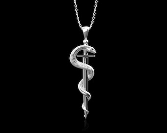 Sterling Silver Snake and Sword Pendant Necklace, Snake Jewelry, Sword Pendant, Protection Amulet, Gothic Serpent Necklace, Pendant Only