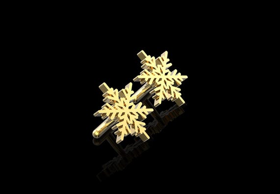 Christmas Snow Flake Gold Plated Watch Cuff 18K Gold Plated Snow Crystal Cufflinks, Snowflake Cufflinks  main image 4