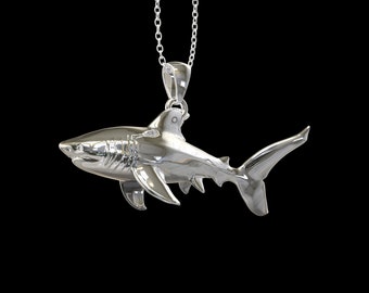 Sterling Silver Shark Pendant Necklace, Ocean Necklace, Scuba Diver Jewelry, Sea life Jewlery, Great White Shark, Beach Items, Pendant Only