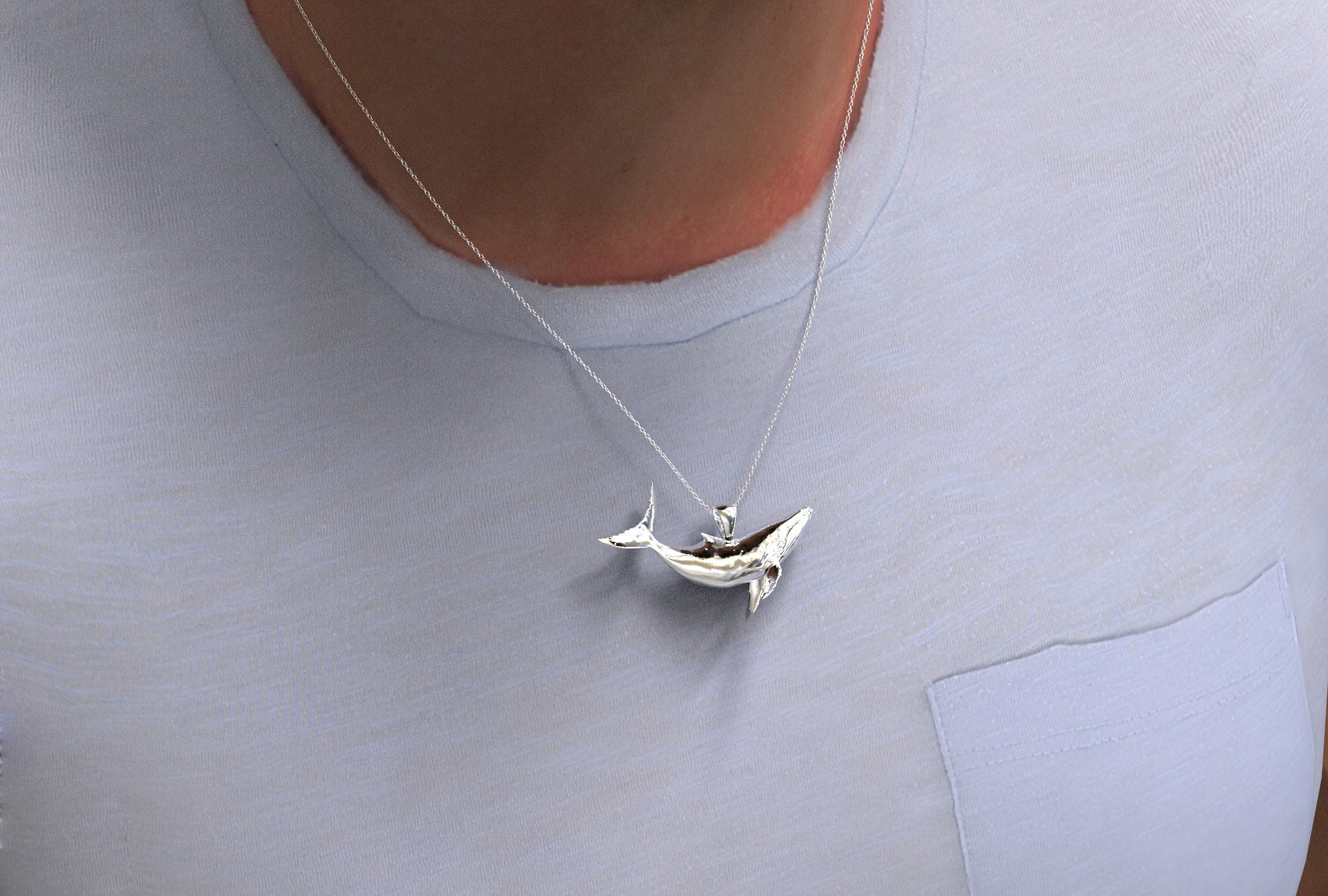Sterling Silver Whale Pendant Necklace Blue Whale Jewelry Etsy