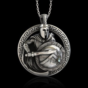 Silver Spartan Men Necklace, Spartan Helmet, Spartan Shield Necklace, Warrior Mens Silver Necklace, Mens Strong Silver Necklace,Pendant Only