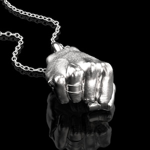 Sterling Silver Fist Solid Pendant, Fist Jewelry, Hand Jesture Punk Jewelry, Power Symbol Charm, A Mans Clenched Hand Necklace, Pendant Only