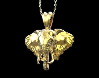 18K Gold überzogene Elefantenkopf-Halskette, wilder Elefant-Anhänger, afrikanischer Elefant-Halskette, Tierhalskette, Geschenk für ihn sie, Anhänger nur