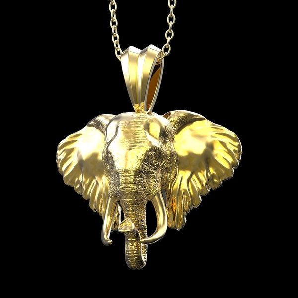 Collier tête d'éléphant en plaqué or 18 carats, pendentif éléphant sauvage, collier éléphant d'Afrique, collier animal, cadeau pour lui et elle, pendentif uniquement