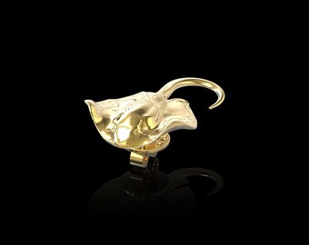 Broche de solapa de raya chapado en oro de 18 quilates, joyería inspirada en el océano, joyería para buceo, broche para hombre con motivos marinos, regalo para él o ella, joyería para amantes del océano