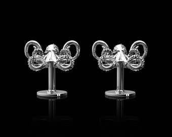 Handmade Sterling Silver Octopus Cufflinks, Sea Animal Jewelry