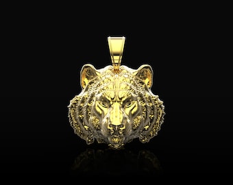 18K Gold Plated Tiger Head Pendant Necklace, Wild Tiger Men's Jewelry, Anniversary Gifts, Men's Jewelry, Gift For Him, Birthday Gifts