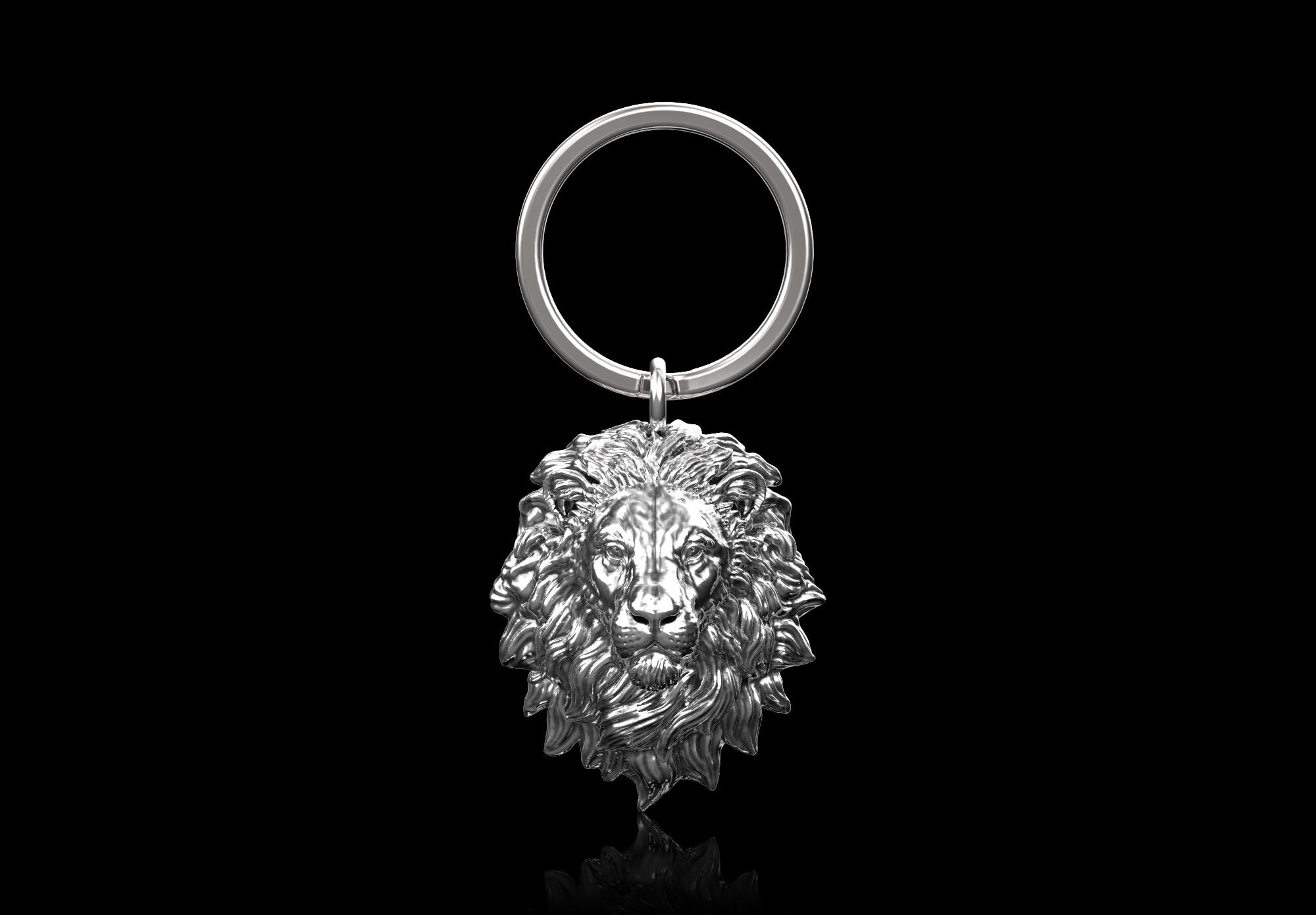 アクセサリー lion1123-25000 Sterling Silver Mens Calm Lion Keychain, Lion Keyring, Leo Key
