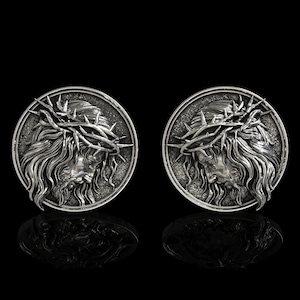 Jesus Cufflinks, Silver Jesus Cufflinks, Jesus Christ, Christ Jesus Cufflinks, Birthday Gift, Men Gift, Religious,Wedding Silver Cufflinks