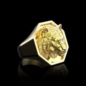 18K Gold Plated Tiger Ring, Tiger King Ring, Tiger Jewelry, Tomem Jewelry, Men Animal Ring, Men Animal Jewelry, Wild Cat Ring, Gift For Him