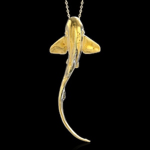 Personalized 18K Yellow Gold Plated Zebra Shark Pendant, Leopard Shark, Ocean Jewelry, Beach Item, Scuba Diving, Diver Jewelry, Pendant Only