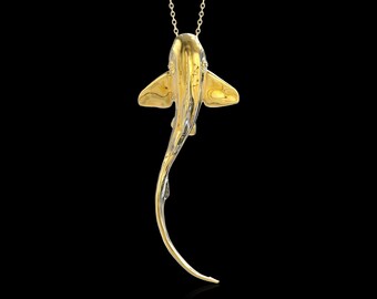 Personalized 18K Yellow Gold Plated Zebra Shark Pendant, Leopard Shark, Ocean Jewelry, Beach Item, Scuba Diving, Diver Jewelry, Pendant Only