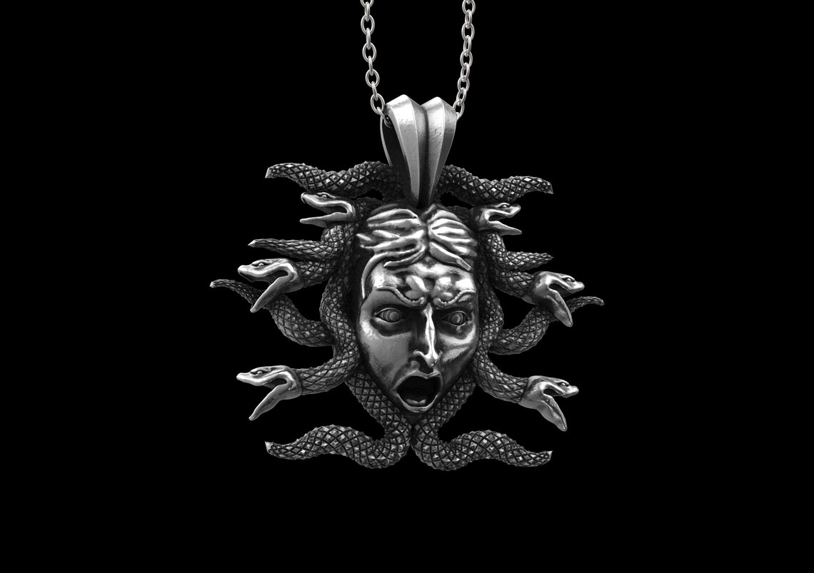 Silver Medusa Pendant Greek Medusa Necklace Necklace Etsy
