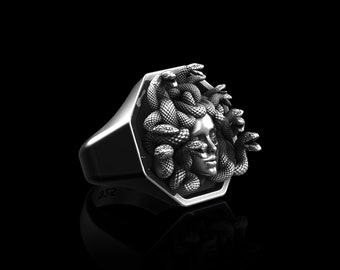 Anillos antiguos de Medusa en plata esterlina, anillo de Medusa para hombre, anillo de mitología griega antigua, anillo de Medusa gorgona, anillo de Medusa griega, regalo para él