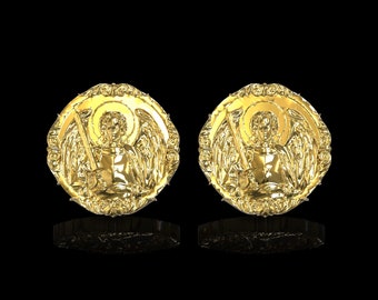 18K Gold Plated Archangel Saint Michael Mens Cufflinks,Christian Archangel Cufflinks,St Michael Is Commander Of The Army Of God,Gift For Him