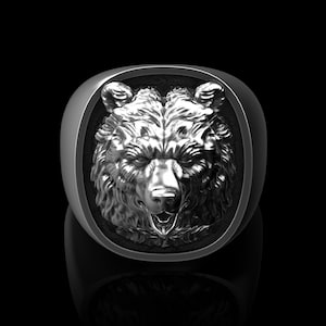 Bear Ring, Bear Silver Ring, Grizzly Bear Ring,Bear Ring for Men, Mens Bear Cufflinks,Viking Bear,Angry Bear Ring, Mens Silver Ring,Men Gift
