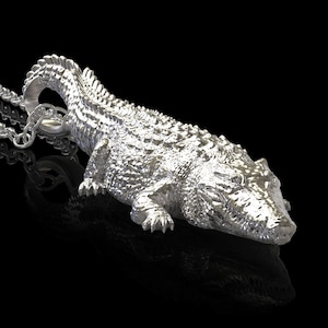 High-Gloss Sterling Silver Alligator Pendant, Alligator Necklace, Saltwater Crocodile Pendant, Symbol of Life, Gift For Him, Pendant Only