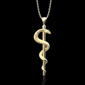 Bronze Rod Of Asclepius Medicine Symbol Pendant, Statue of Medical Symbol Gift, Gift For Doctor, Caduceus, Gift For Nurse, Pendant Only