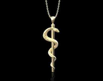 Colgante con la Vara de Asclepio de Bronce, símbolo de la medicina. Estatua conmemorativa de la medicina. Regalo para médico, caduceo, regalo para enfermera. Solo colgante.