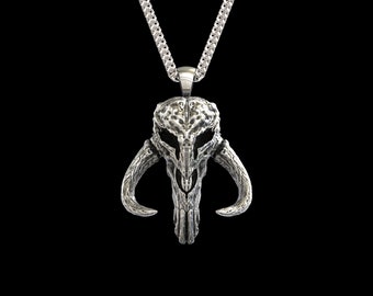 Sterling Silver Star Wars Mythosaur Pendant Necklace, The Mandalorian Skull Pendant,Bounty Hunter Jewelry,Mens Jewelry,Pendant Only No Chain