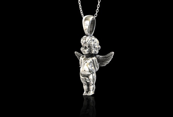 アクセサリー QUESERA Angel charm Sterling Silver Angel Charm Pendant Necklace, Cherub Charm, Baby
