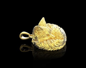 18K Gold Plated Sleeping Fox Necklace, Animal Men's Jewelry, Fox Man Necklace, Unique Nature Inspired Forest Creature Jewelry, Gift For Him
