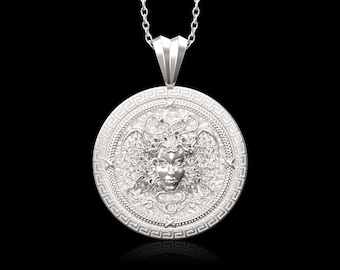 Collana da uomo in argento sterling lucido con ciondolo Medusa Gorgone, simbolo della mitologia greca antica, regalo per lui, solo ciondolo