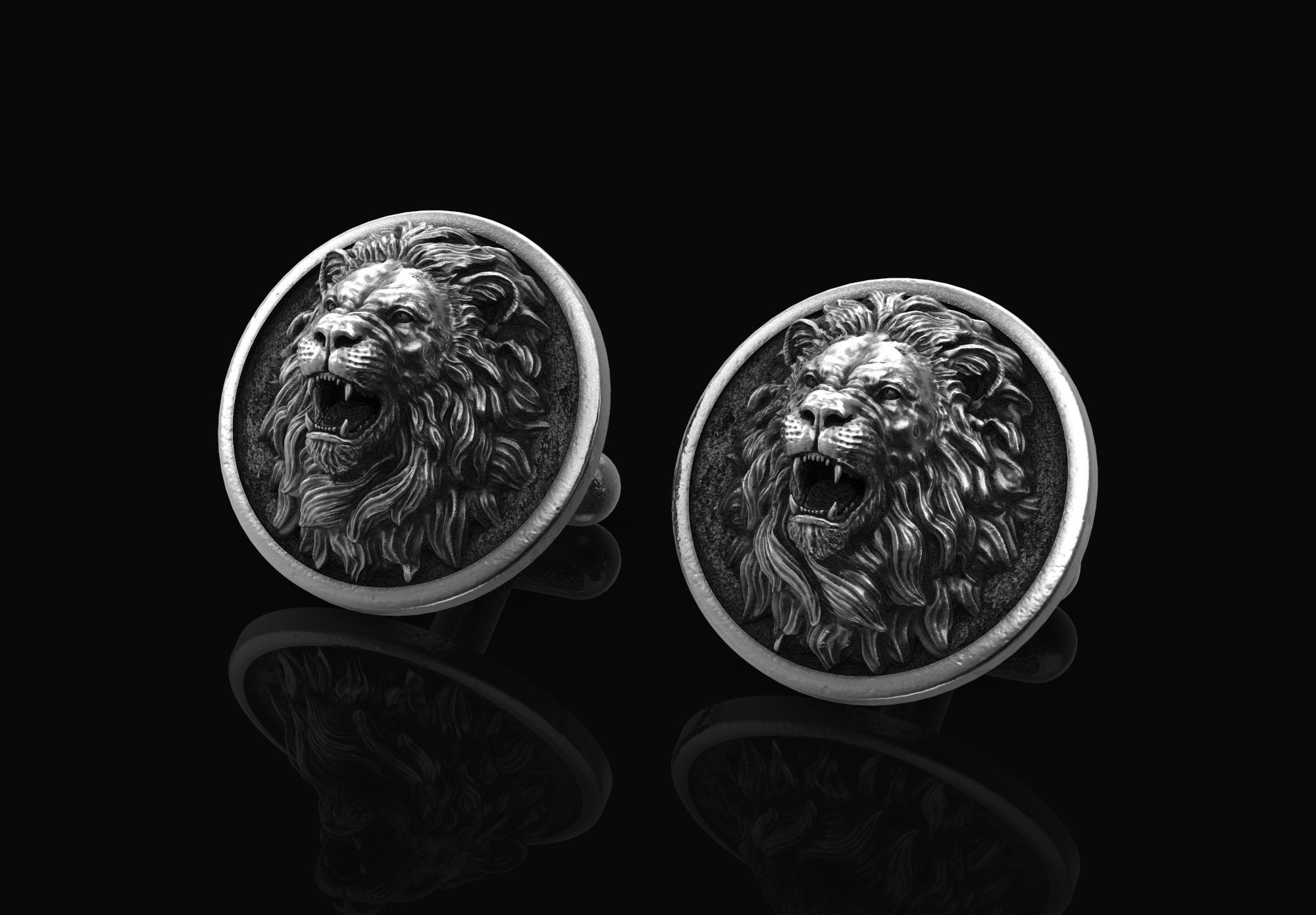 Lion Cufflinks Silver Lion Cufflinks Roaring LionCufflinks Etsy