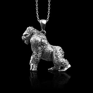 Sterling Silver Solid Roaring Gorilla Pendant, Angry Mountain Gorilla Silver Jewelry, Animal Necklace, Men&#39;s Accessories, Pendant Only