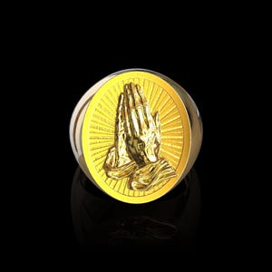 18K Gold Plated Praying Hands Ring, Protection Ring, Faith Ring, Religious Christan Catholic Gift Jewelry, Godfather Ring, Gift for Him