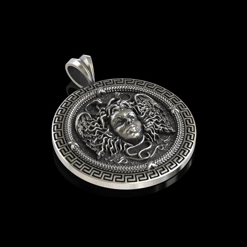 Silver Medusa Pendant,Greek shops Medusa Necklace, Ancient Greek Mythology Pendant Necklace, Venomous Snakes, Pendant Only No Chain, Mens Jewelry