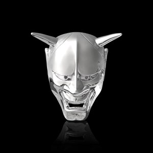 Épinglette de masque Hannya japonaise en argent sterling, broche pour costume, bijoux masque Hanny, broche diable oni, insigne de samouraï japonais, broche masque de démon