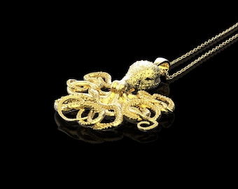 18K Yellow Gold Plated Octopus Pendant Necklace, Octopus Jewelry, Sea Animal Necklace, Best Beach Items, Memorial Gift, Pendant Only