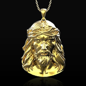18K Gold Plated Jesus Necklace, Christ Jesus Mens Pendant, Jesus Charm Medallion, Religious Men Necklace, Christian Jewelry, Pendant Only