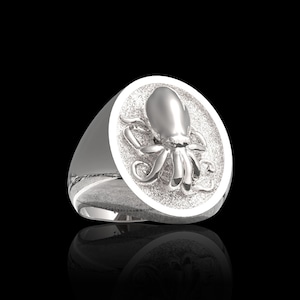 High Gloss Sterling Silver Octopus Ring, Sea Octopus Ring, Octopus Jewelry For Men, Sea Animal Ring, Marine Life Jewelry, Gift For Him