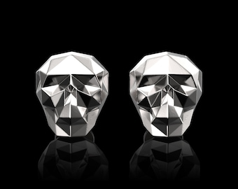 Sterling Silver Low Poly Men Skull Cufflinks, Suit Accessories, Mens Jewelry, Origami Skull Cufflinks, Skull Cufflinks, Gift For Him