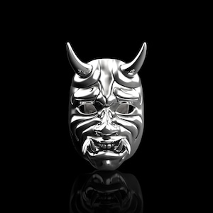 Épinglette japonaise diable oni en argent sterling, broche masque Hannya, insigne de masque kabuki de démon, accessoires de costume, articles de mode homme, cadeau pour lui