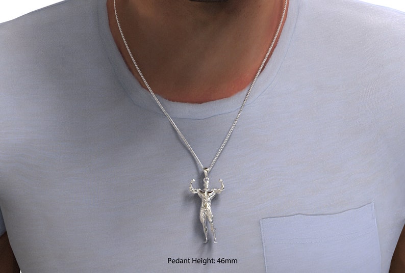 High Gloss Silver Arnold Schwarzenegger Pendent, Bodybuilding Pendent ...
