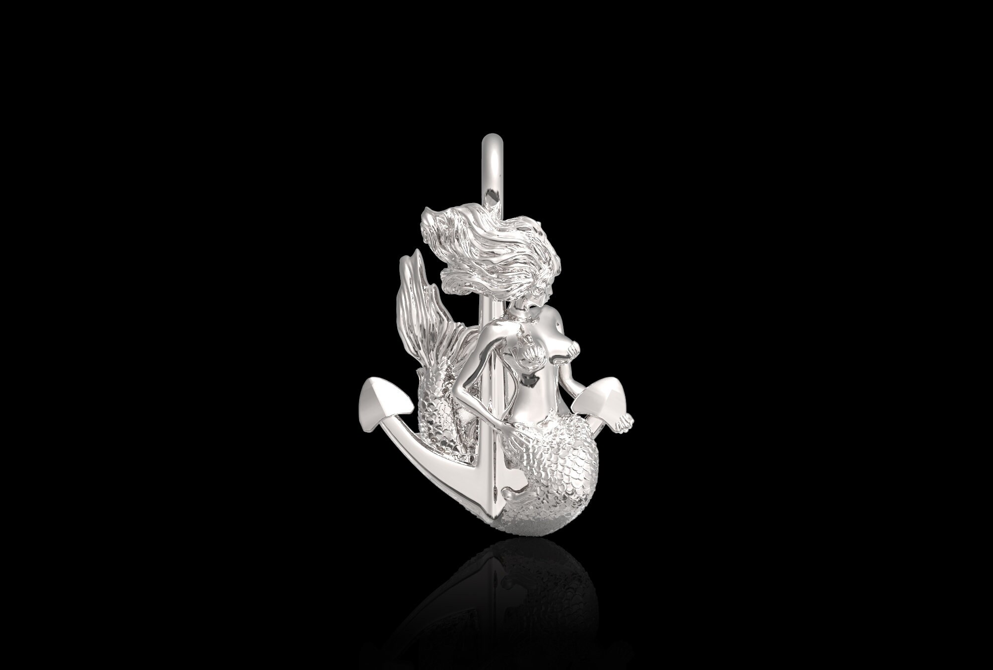 High-Gloss Sterling Silver Mermaid Siren Enchantment Anchor Lapel Pin, Mermaid Brooch For Men, Mermaid Badge, Gift For Him, Suit Accessories