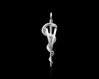 Sterling Silver Rod Of Asclepius Veterinarian Keychain, Gift For Doctor, Present For Nurses, Rod of Asclepius Accessories, Keychain Only