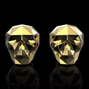 18K Gelbgold vergoldet Low Poly Männer Schädel Manschettenknöpfe, Anzug Zubehör, Herren Schmuck, Origami Schädel Manschettenknöpfe, Schädel Manschettenknöpfe, Geschenk für ihn