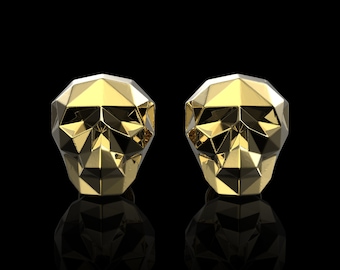 18K Yellow Gold Plated Low Poly Men Skull Cufflinks, Suit Accessories, Mens Jewelry, Origami Skull Cufflinks, Skull Cufflinks, Gift For Him